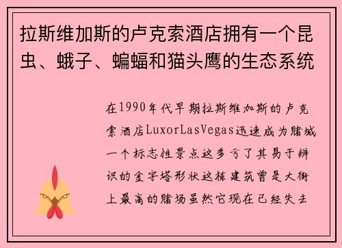 拉斯维加斯的卢克索酒店拥有一个昆虫、蛾子、蝙蝠和猫头鹰的生态系统。