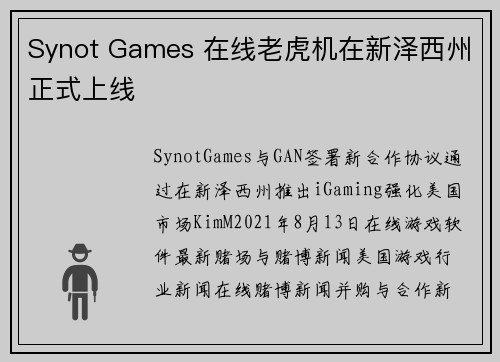 Synot Games 在线老虎机在新泽西州正式上线